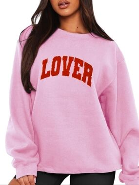 Pink Lover Graphic Sweatshirt Crew Neck Cozy Oversized Pullover Size Medium